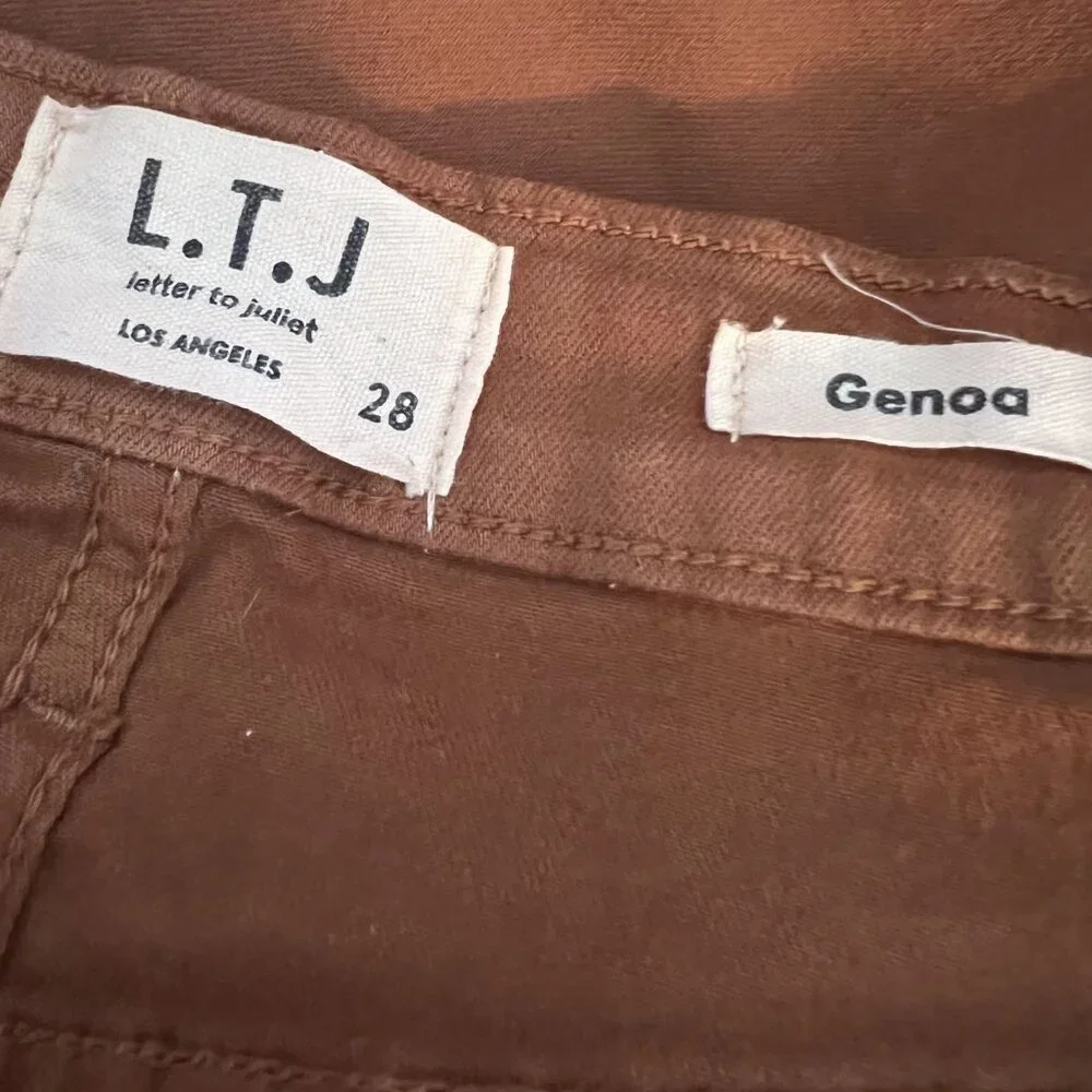 NEW L.T.J genoa fly button jean in camel size 28